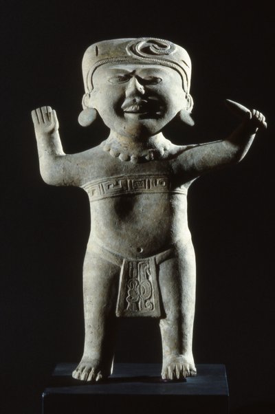 Totonac-beeldje met een glimlachend gezicht, uit de staat Veracruz, Late Klassieke periode door Pre Columbian